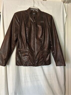 Elementz Dark Brown Croc-Embossed Leather Jacket with two front pockets